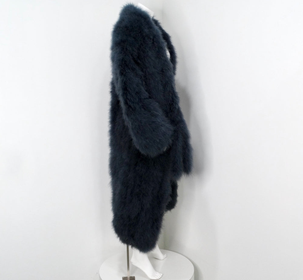 1980s Lena Fiore Handmade Italian Long Natural Blue-Grey Feather Coat