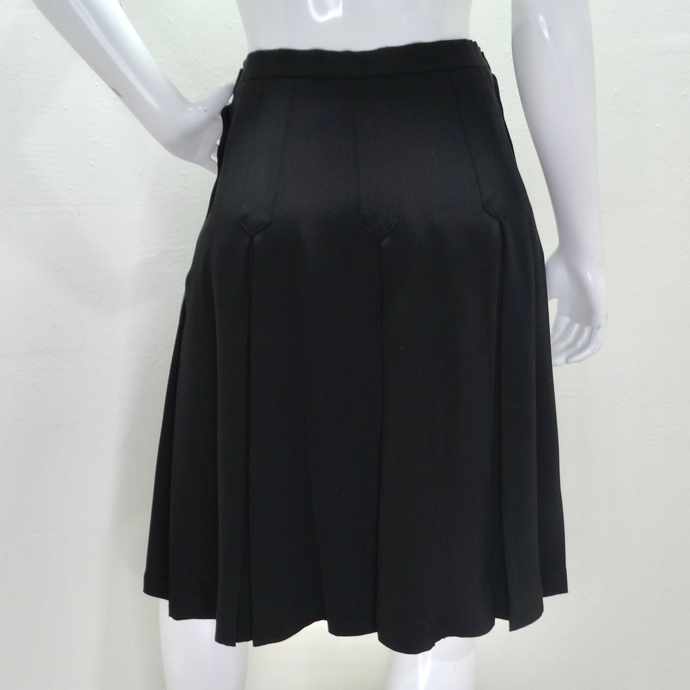 Chanel 90s CC Button Black Pleated Midi Skirt