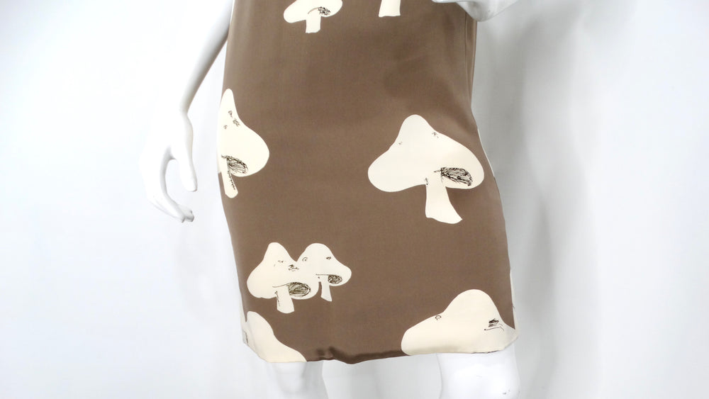 1960s Donald Brooks Mushroom Print Taupe Dress