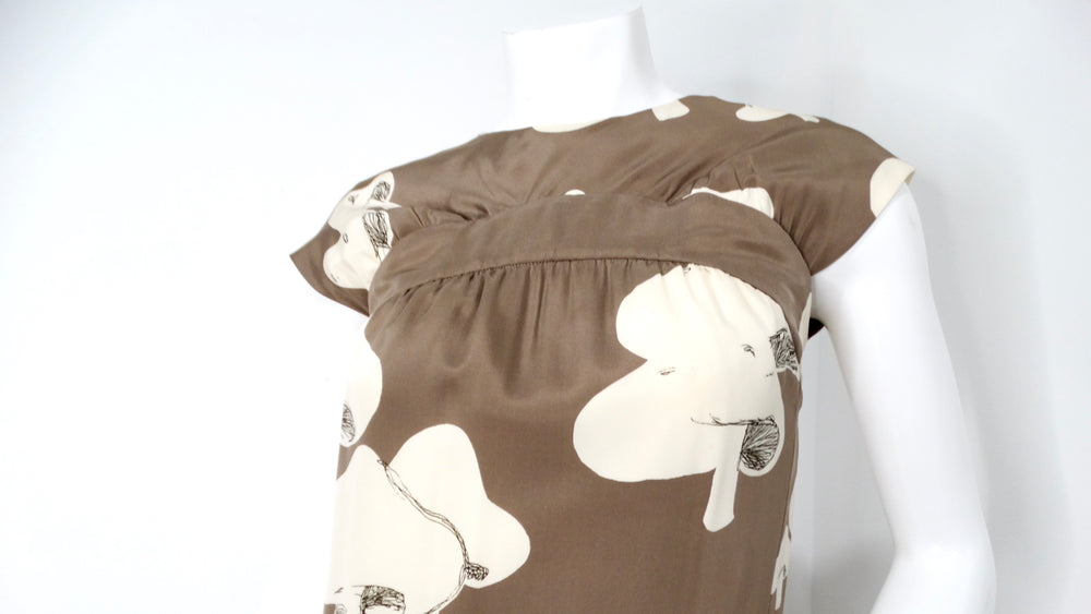 1960s Donald Brooks Mushroom Print Taupe Dress