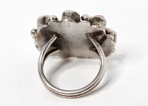 Sterling Silver Turquoise & Coral Flower Motif Ring circa 1970s