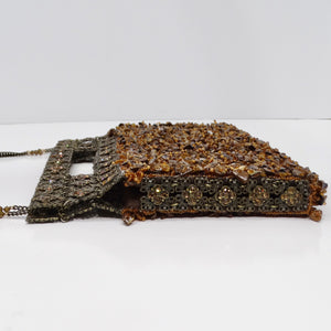 1970s Tiger Eye Stone Swarovski Crystal Embellished Handbag