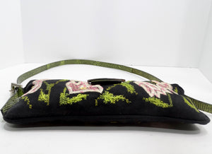 Fendi Flower Embroidered Lizard Embossed Shoulder Bag