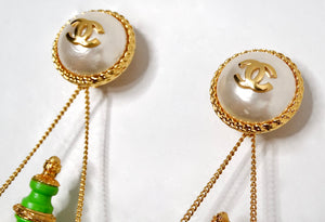 Chanel Collectible Green Resin Gold Plated Vase Drop Earrings circa 1980s