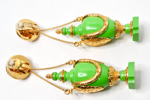 Chanel Collectible Green Resin Gold Plated Vase Drop Earrings circa 1980s