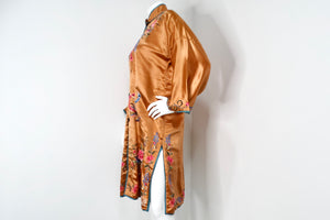 1950s Vintage Orange Chinese Silk Floral Embroidered Print Jacket