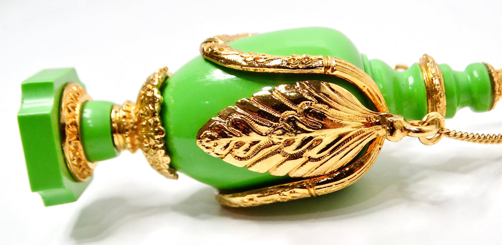 Chanel Collectible Green Resin Gold Plated Vase Drop Earrings circa 1980s