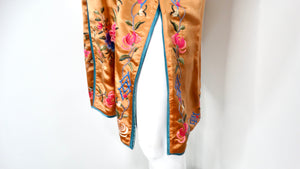 1950s Vintage Orange Chinese Silk Floral Embroidered Print Jacket