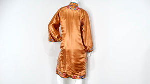 1950s Vintage Orange Chinese Silk Floral Embroidered Print Jacket