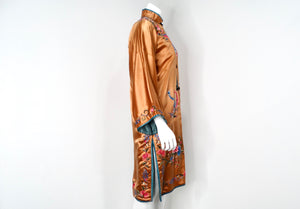 1950s Vintage Orange Chinese Silk Floral Embroidered Print Jacket