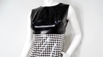 1960s Mod Vinyl Black & White Houndstooth Sleeveless Maxi Dress