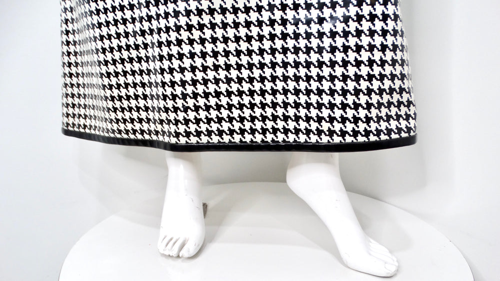 1960s Mod Vinyl Black & White Houndstooth Sleeveless Maxi Dress