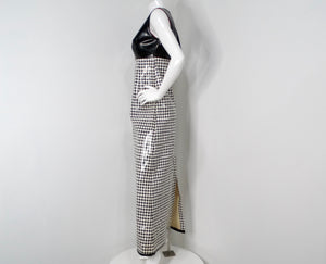 1960s Mod Vinyl Black & White Houndstooth Sleeveless Maxi Dress 1960s Mod Vinyl Black & White Houndstooth Sleeveless Maxi Dress