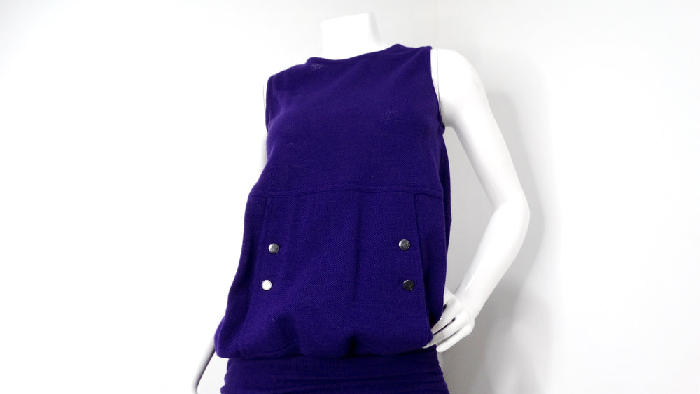 1980s Karl Lagerfeld Royal Purple Wool Ruched Maxi Dress