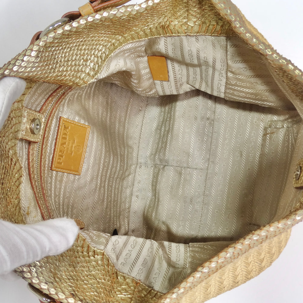 Prada Python-Trimmed Raffia Shoulder Bag