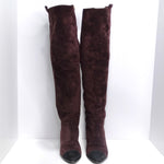 Burgundy Suede Cap Toe Over The Knee Boots