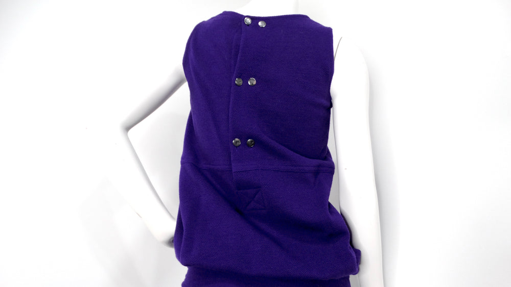 1980s Karl Lagerfeld Royal Purple Wool Ruched Maxi Dress