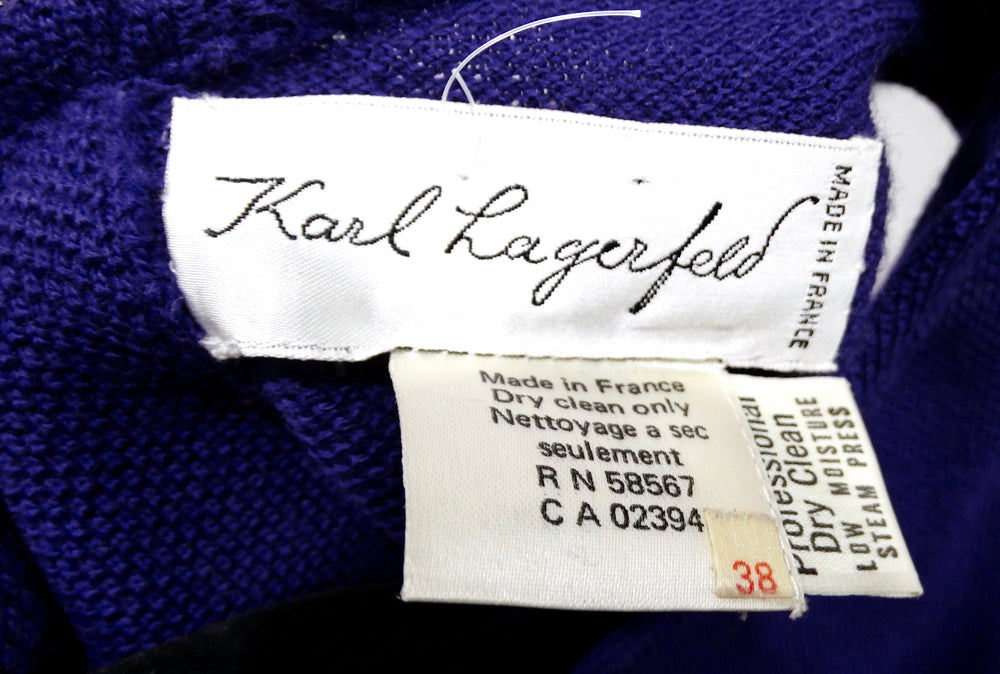 1980s Karl Lagerfeld Royal Purple Wool Ruched Maxi Dress