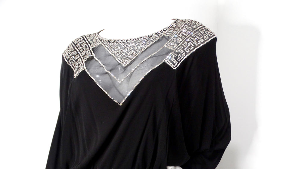 1980s Victoria Royal Rhinestone Dolman Evening Gown