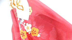 Handmade Japanese Coral Floral Print Silk Kimono circa 1950s