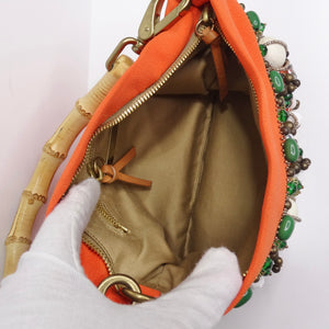 Miu Miu Bamboo Orange Beaded Handbag