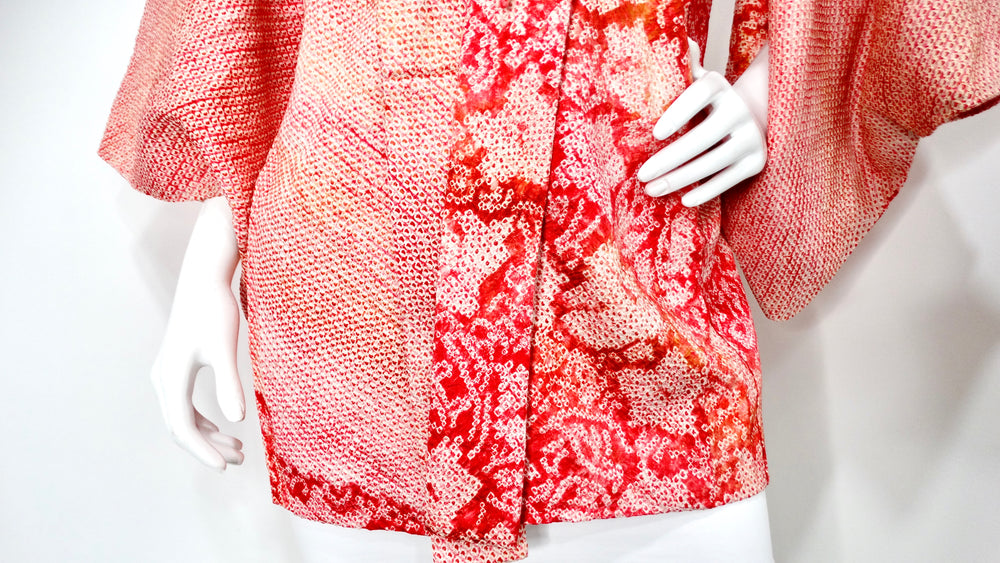 Handmade Japanese Pink Shibori Silk Print Haori Kimono Jacket