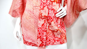 Handmade Japanese Pink Shibori Silk Print Haori Kimono Jacket