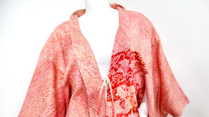Handmade Japanese Pink Shibori Silk Print Haori Kimono Jacket