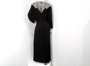 1980s Victoria Royal Rhinestone Dolman Evening Gown