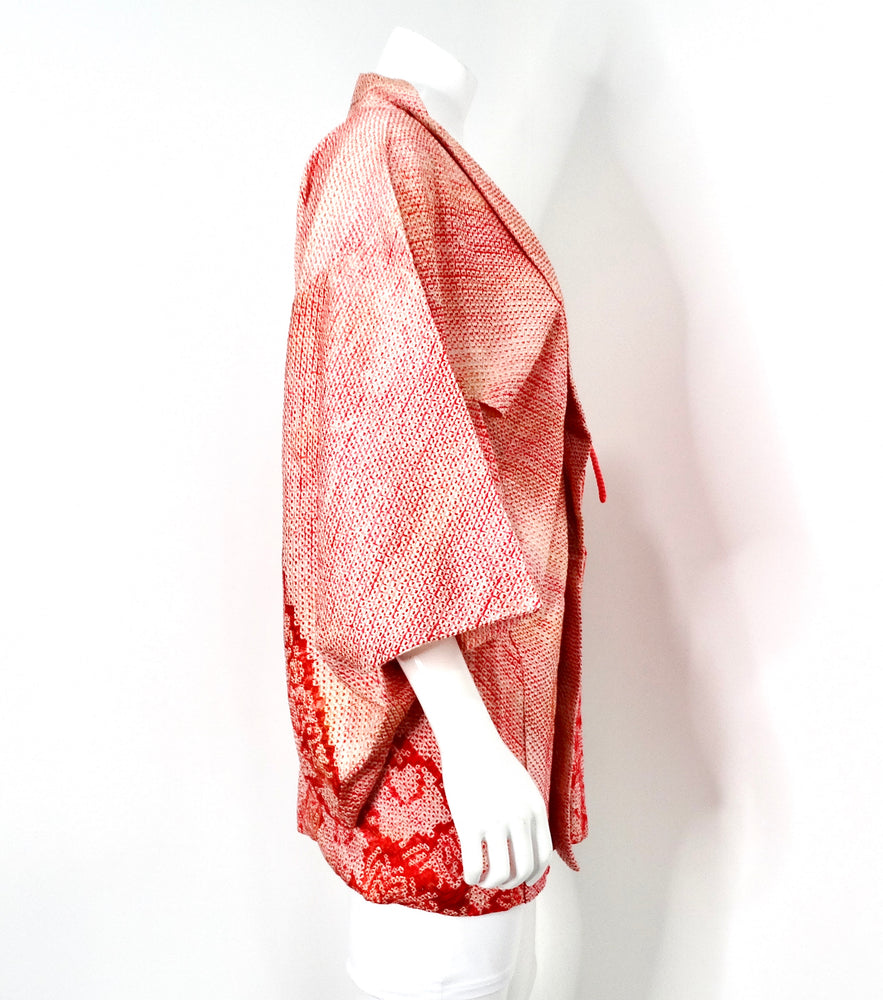 Handmade Japanese Pink Shibori Silk Print Haori Kimono Jacket