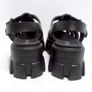 Prada Black Rubber Caged Slingback Platform Sandals