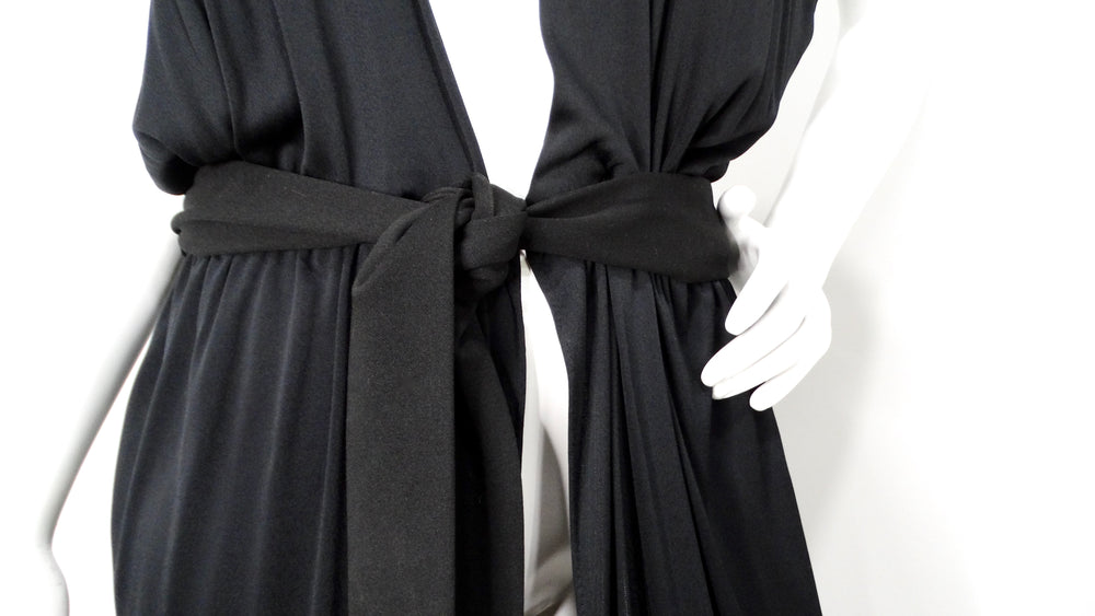 1970s Morty Sussman Black Open Belted Evening Maxi Dress