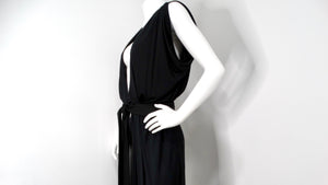 1970s Morty Sussman Black Open Belted Evening Maxi Dress