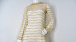 1960s Crochet Rhinestone Cream & Iridescent Long-Sleeve Maxi Dress