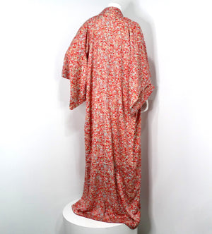 Handmade Japanse Red Floral Print Silk Kimono circa 1950s