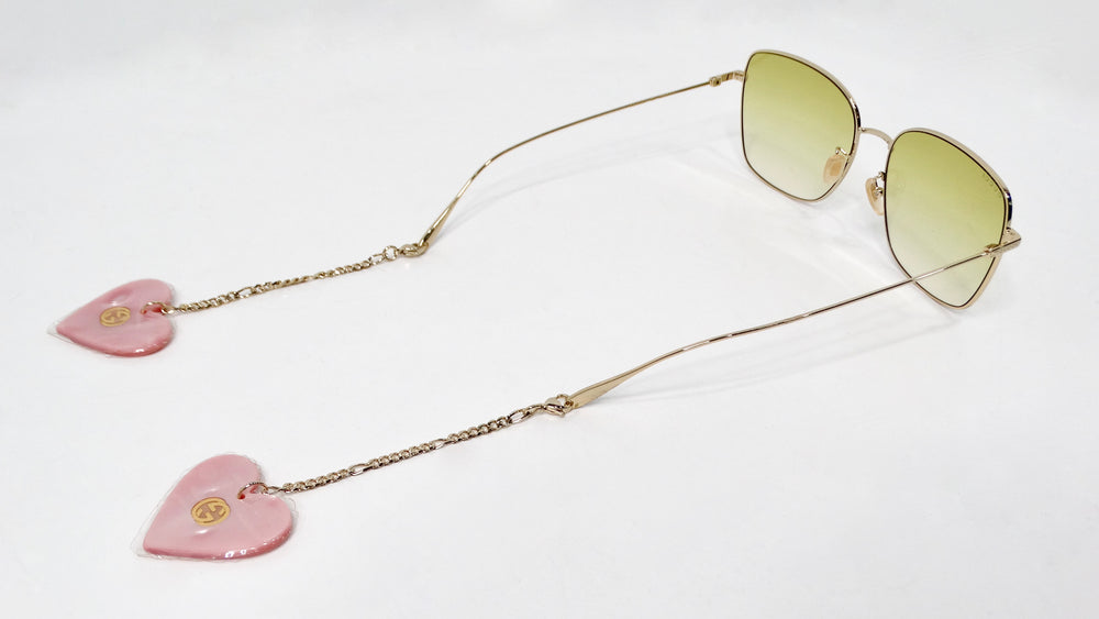 Gucci Gold-Tone Square Tinted Sunglass With Attachable Hanging Heart Charms