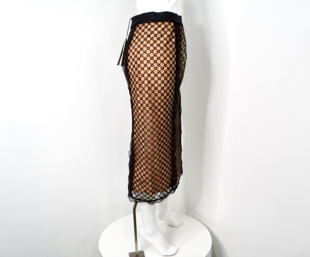 Gucci GG Lace Embroidered Midi Skirt With Attachable Silk Slip