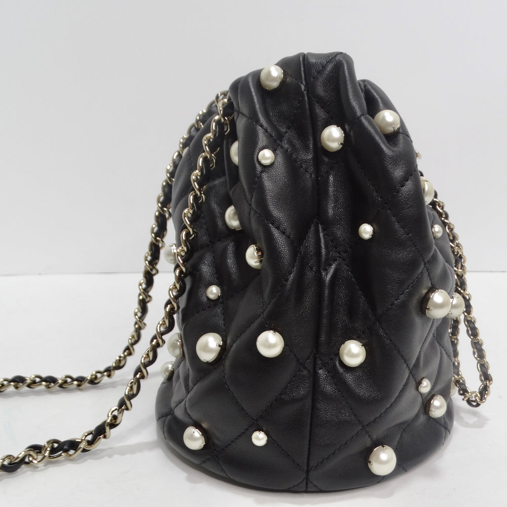 Handbags Chanel Chanel Mini Bucket Fluffy Chain Black Lambskin Gold Hardware Bag