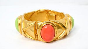 1980s Karl Lagerfeld 18k Gold Plated & Costume Stone Textured Cuff Bracelet