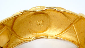 1980s Karl Lagerfeld 18k Gold Plated & Costume Stone Textured Cuff Bracelet