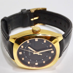 Gucci GG2570 Gold Tone Black Leather Watch