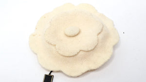 1998 Chanel Cream Camellia Flower Fabric Brooch