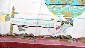 1983 Vintage French Hot Air Balloon Print Silk Scarf