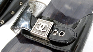 Chanel Black Patent Leather & Wood Clog Slides circa Y2K