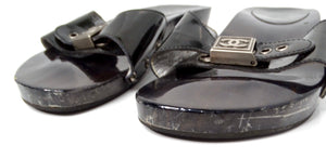 Chanel Black Patent Leather & Wood Clog Slides circa Y2K