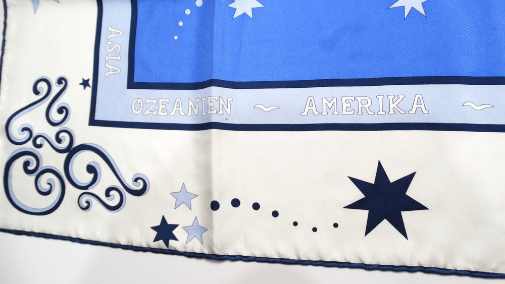 Vintage Air France Blue & White Hippocampus Print Silk Scarf