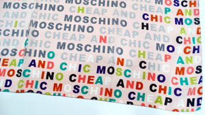 2010 Moschino Cheap & Chic Pink Multicolor Logo Print Silk Scarf