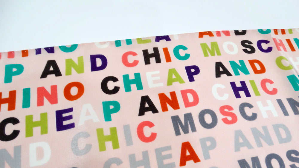 2010 Moschino Cheap & Chic Pink Multicolor Logo Print Silk Scarf