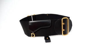 Christian Dior Black Calfskin & Elastic Saddle Belt