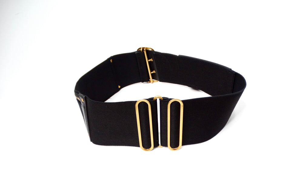 Christian Dior Black Calfskin & Elastic Saddle Belt